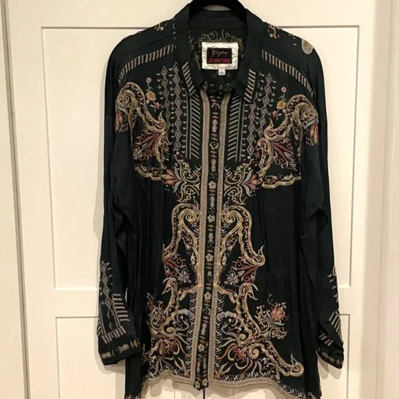 Johnny Was Biya Green Embroidered Button up Tunic Top - Picture 5 of 5